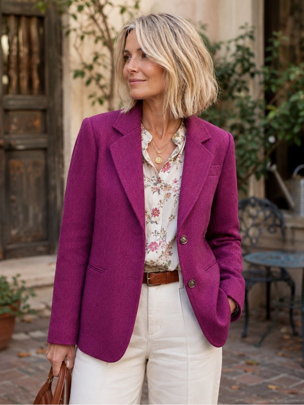 Sundance Sainte Clair Herringbone Blazer Jacket Magenta Pink Size L